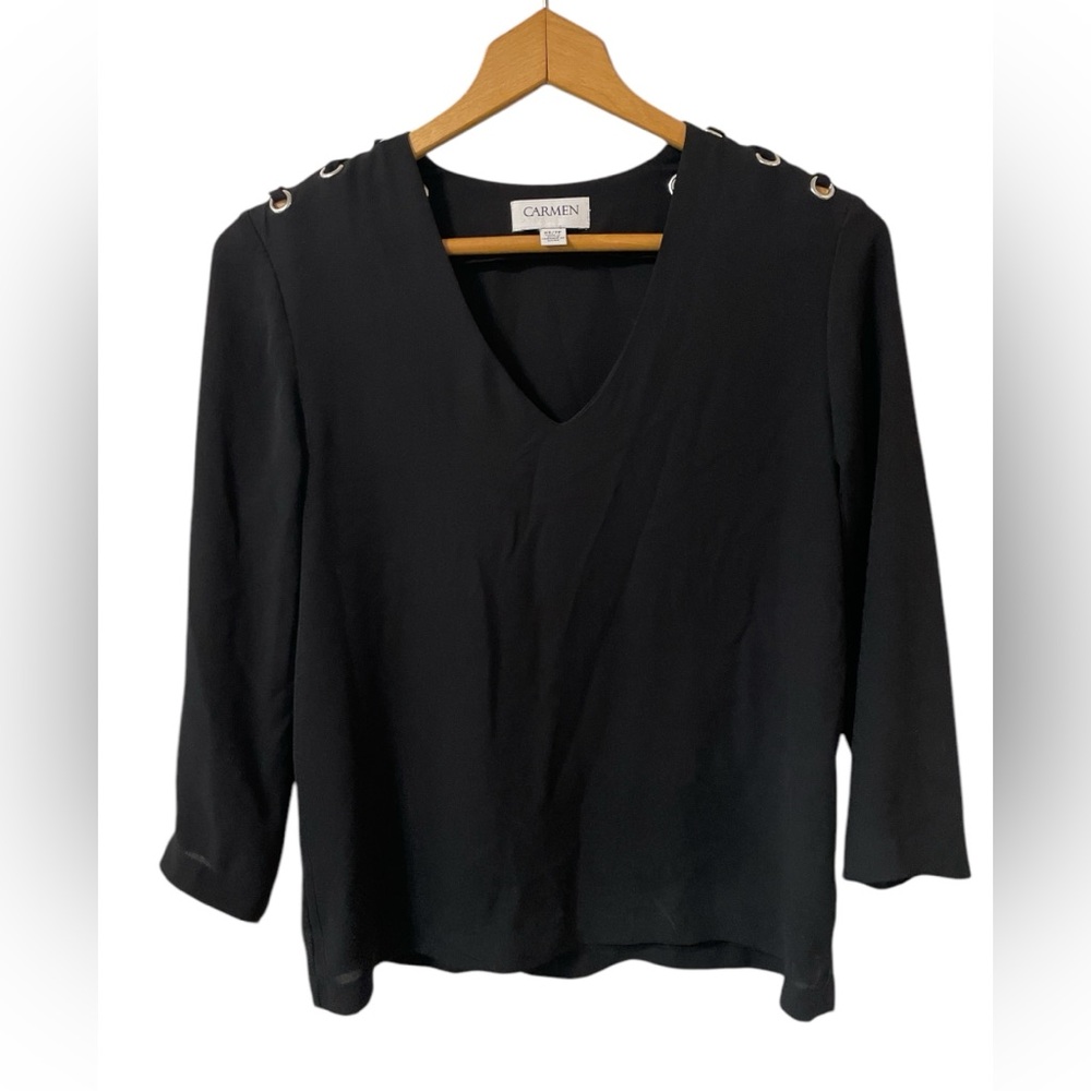 C36- Black Carmen V-Neck Women's Top